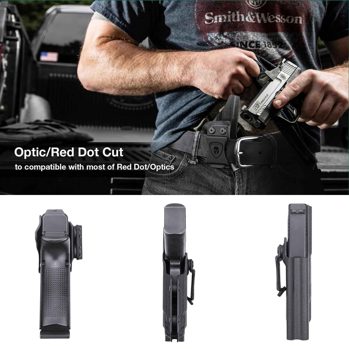thumbnail image 2 of WARRIORLAND IWB Kydex Holster – Optic Cut – Fits Glock 17/19/44/45 (Gen1-5) & 23/32 (Gen3-4) W/ TLR-8/TLR-8A – Black 2 of 5