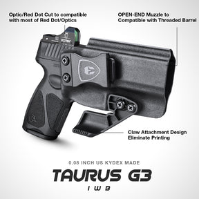 Taurus G3 IWB Kydex Holster with Claw Red Dot Optics Cut Concealed Carry Appendix Concealment Trigger Guard Holsters for Fat Guys | WARRIORLAND