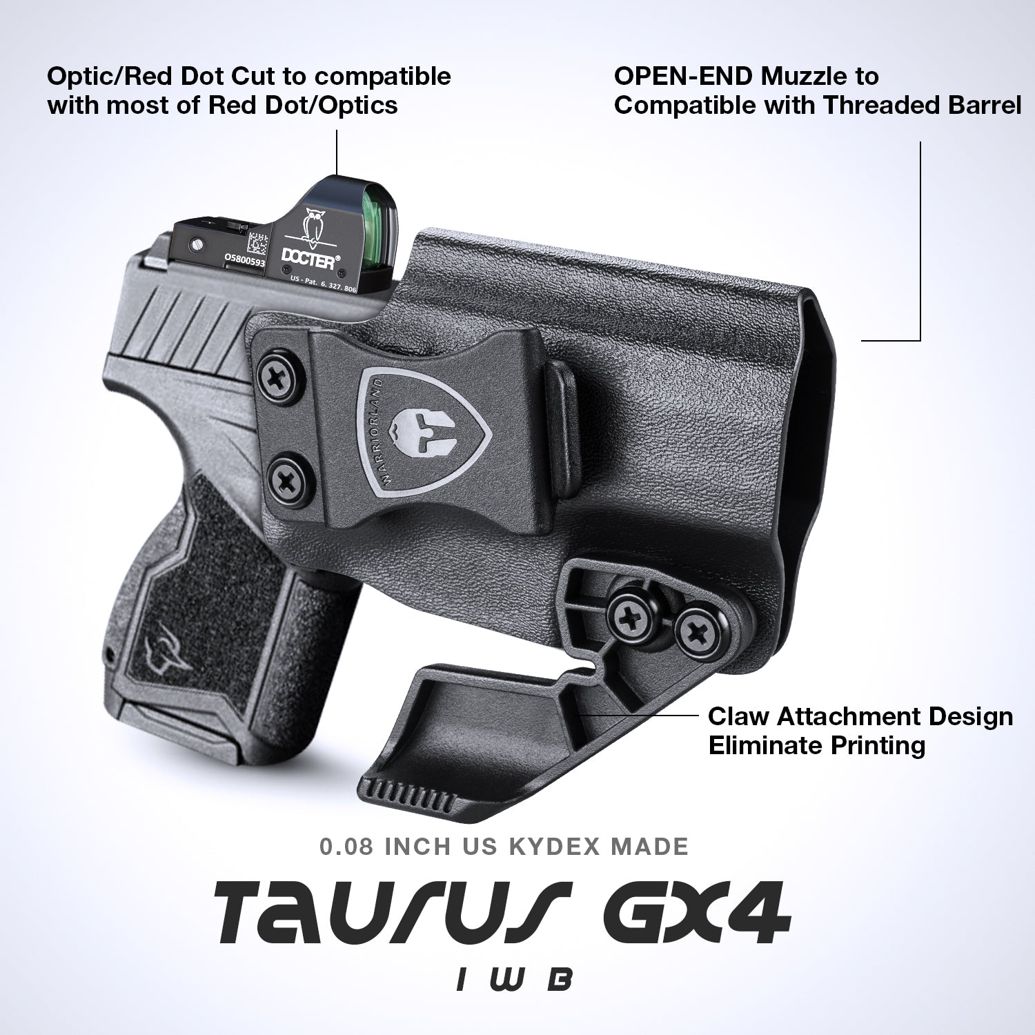 Taurus GX4 IWB Kydex Holster with Claw Red Dot Optics Cut Trigger Guard Holsters for Fat Guys | WARRIORLAND