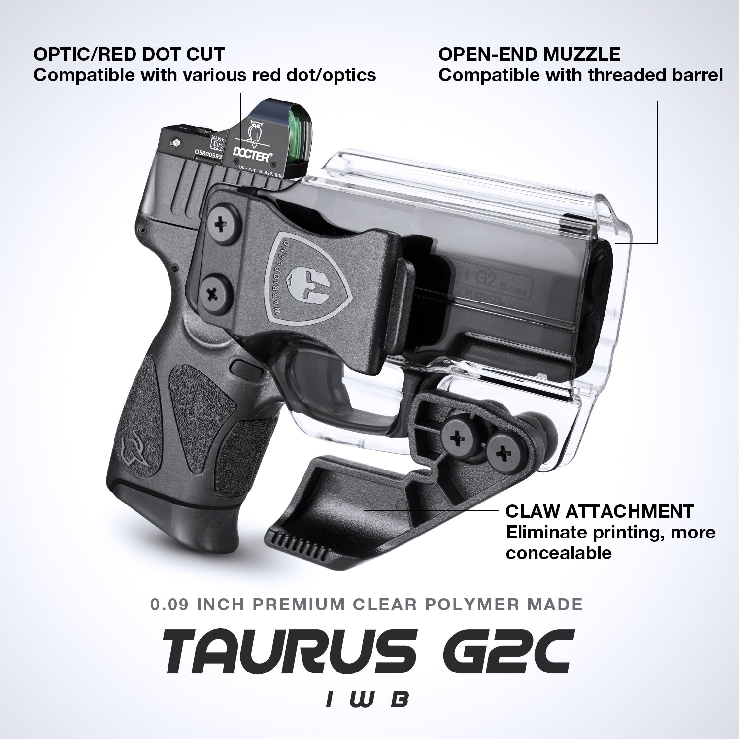 Clear Taurus G2C / G3C / Millennium PT111 G2 / PT140 Pistol Inside Waistband Concealed Carry Holster with Claw Red Dot Optics Sight | WARRIORLAND