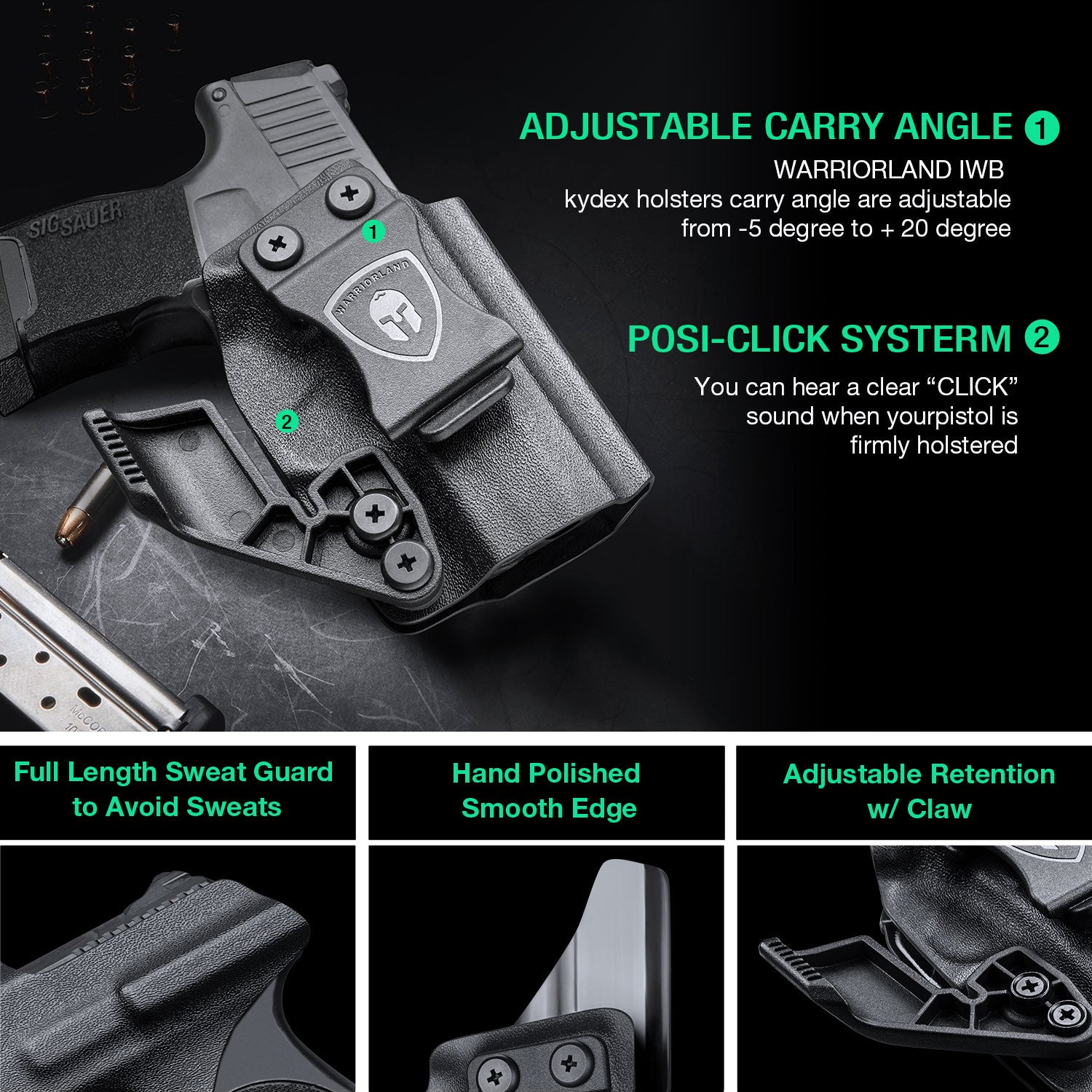 IWB Kydex Holster with Claw for Sig Sauer P365 SAS P365X P365XL 9mm Pistol with Optics Cut  for Fat Guys | WARRIORLAND