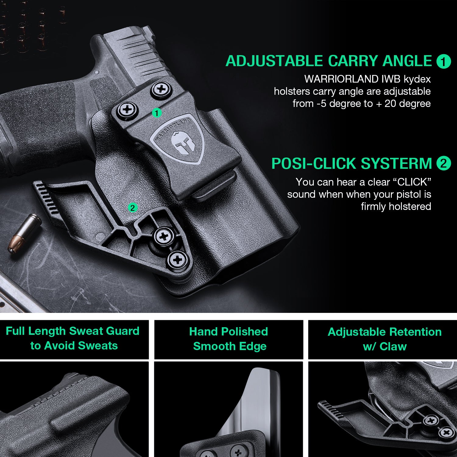 Kydex Holster IWB with Claw for Springfield Armory Hellcat/  Pro with Red Dot Optics Cut Trigger Guard Holsters for fat Guys | WARRIORLAND