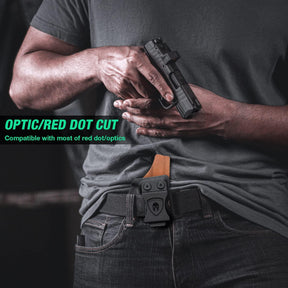 Springfield Armory Hellcat /OSP/RDP Hybrid Kydex Leather Lined IWB Holsters with red dot optics cut & claw for big guys