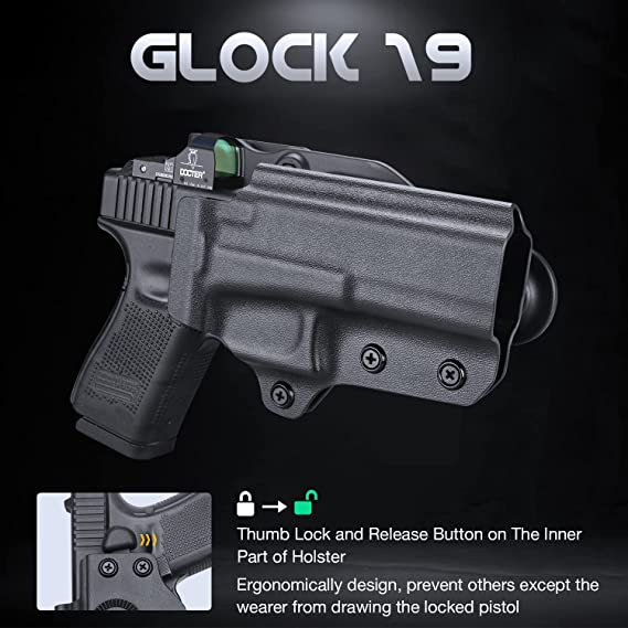 OWB Kydex Level II Retention Thumb Release Glock Duty Holster 17 19  22 23 31 32 Gen 4 5 19X 44 45