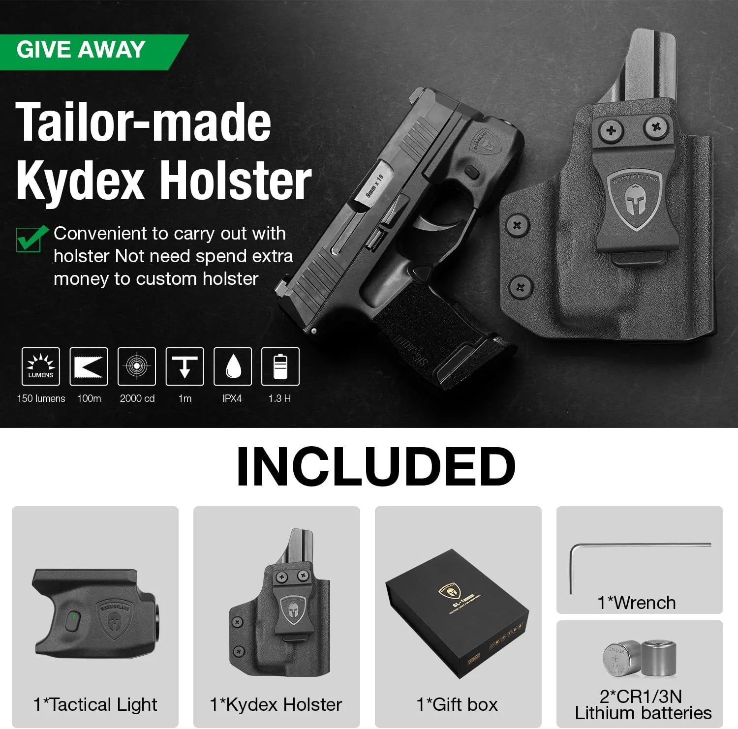 Tactical Weapon Mount Gun Light for Sig Sauer P365 / P365 X XL with Matching Kydex IWB Holster Combo
