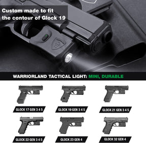 Mini Pistol Light with Kydex Holster Tailored Made: Glock 17/19/21/22 Gen 3 4 5 & G23/32 Gen 4 Pistol