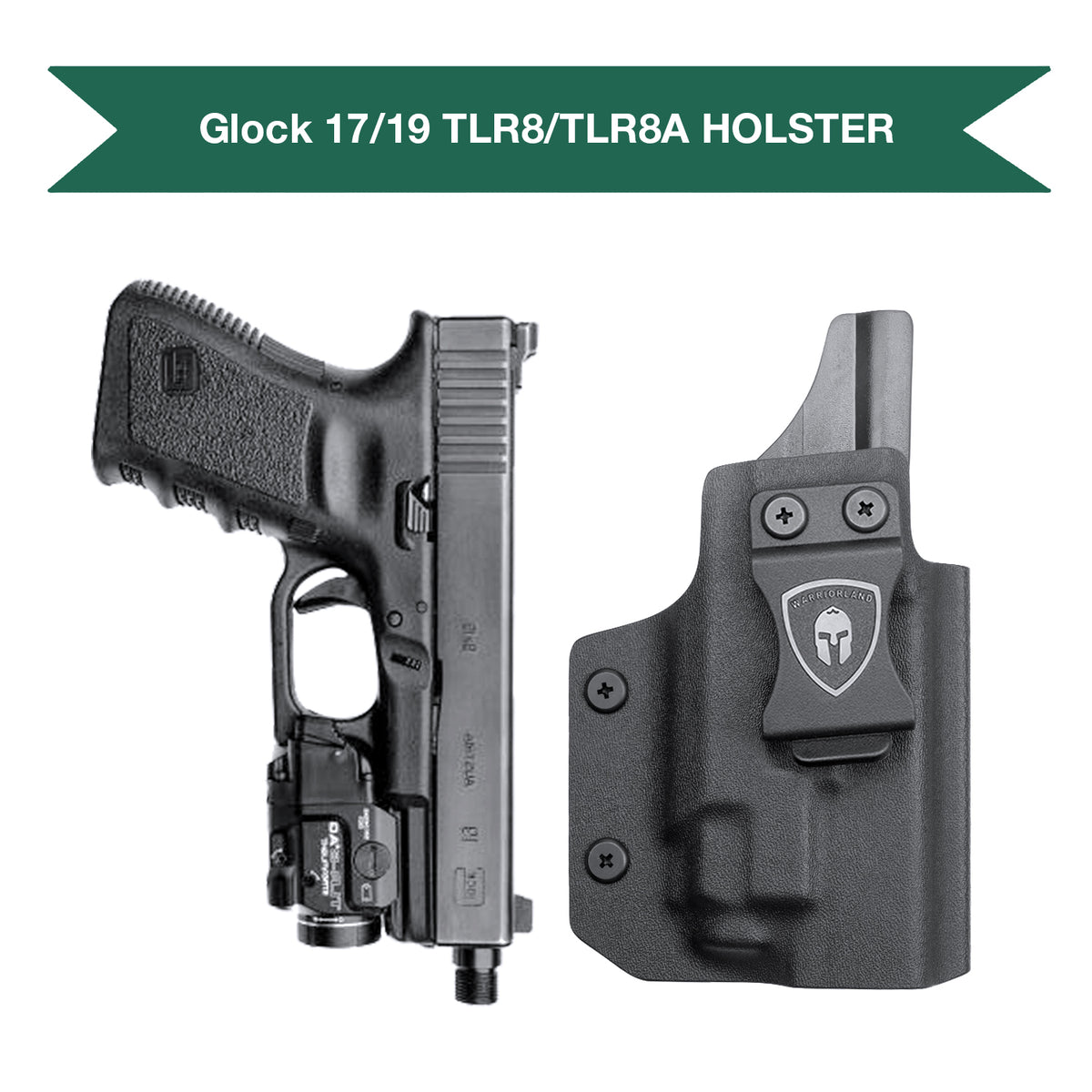 Glock 19 TLR8/TLR8A Holster IWB Kydex Holster Optic Cut Fit: Glock 17 19 19X 44 45 Gen 3-5 & Glock 23 32 Gen 3-4 TLR-8/TLR-8A, Inside Waistband Conceal Carry, Adj Retention, Right Hand | WARRIORLAND
