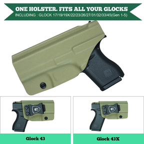 Kydex IWB Holster Glock 43 43X Army Green Concealed Carry Right/ Left Handed | WARRIORLAND