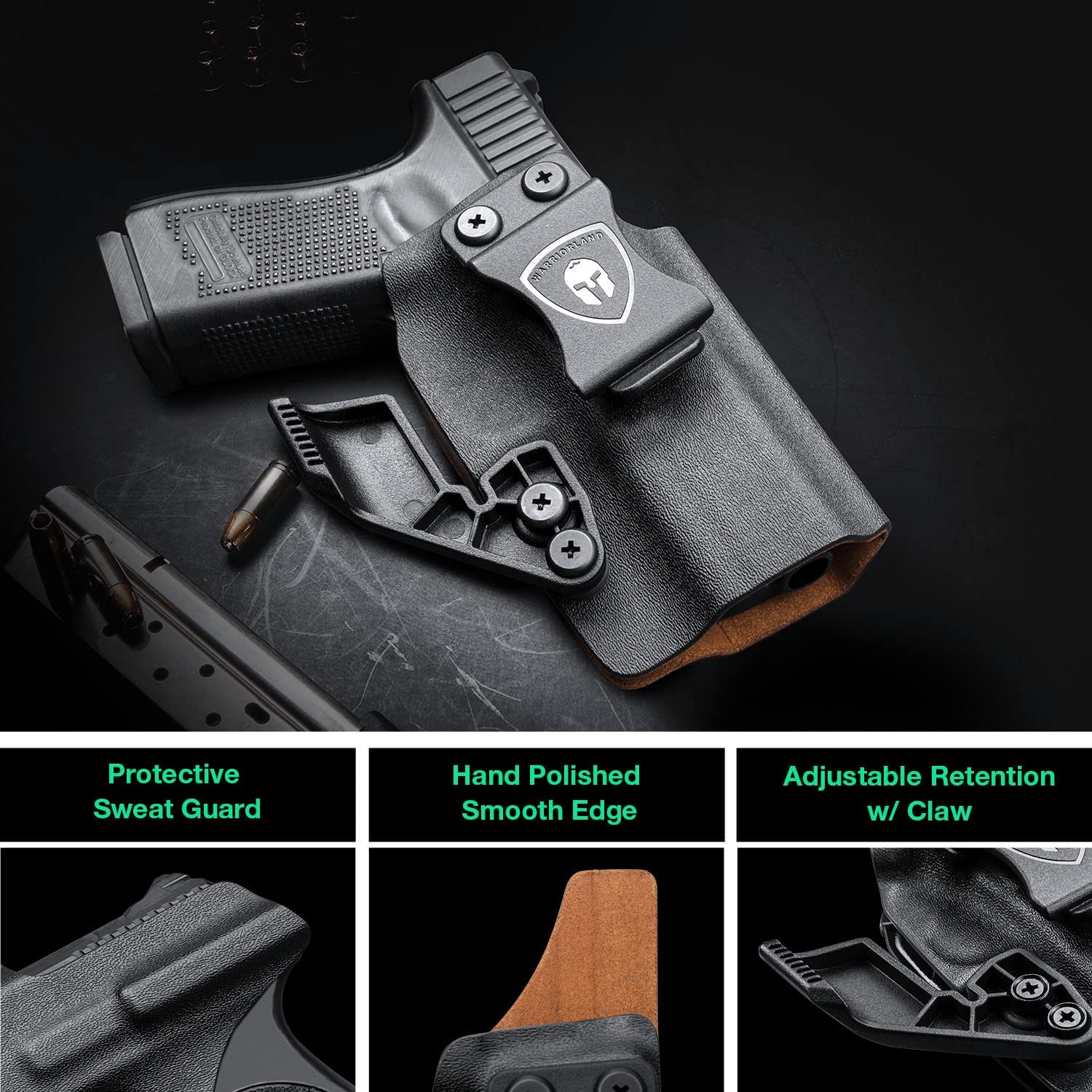 IWB Kydex Leather Lined Holsters with Optics Cut & Claw for Glock 19/19X/26/44/45(GEN 1-5) & 23/32(GEN 1-4)