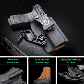 IWB Kydex Leather Lined Holsters with Optics Cut & Claw for Glock 19/19X/26/44/45(GEN 1-5) & 23/32(GEN 1-4)