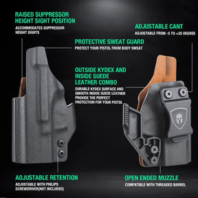 Springfield Armory Hellcat /OSP/RDP Hybrid Kydex Leather Lined IWB Holsters with red dot optics cut & claw for big guys