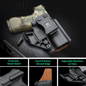Glock 43 /43x Soft Lined Kydex Leather Inside Hybrid IWB with red dot sight optic cut and claw for fat guys