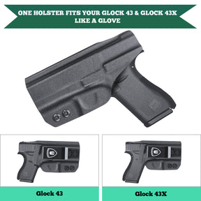 IWB Kydex Glock 43 43x Holster Adjustable Ride Height Metal Belt Clip | WARRIORLAND