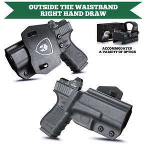 Kydex OWB Paddle Holster with red dot optics cut for Glock 17 19 23 26 32 Gen 4 5 19X 44 45 Right/Left Handed | WARRIORLAND