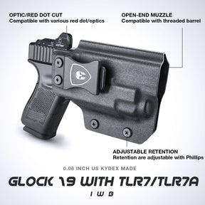 Glock 19 TLR7/TLR7A Holster IWB Kydex Holster Optic Cut Fit: Glock 17 19 19X 44 45 Gen 3-5 & Glock 23 32 Gen 3-4, Conceal Carry, Right Hand