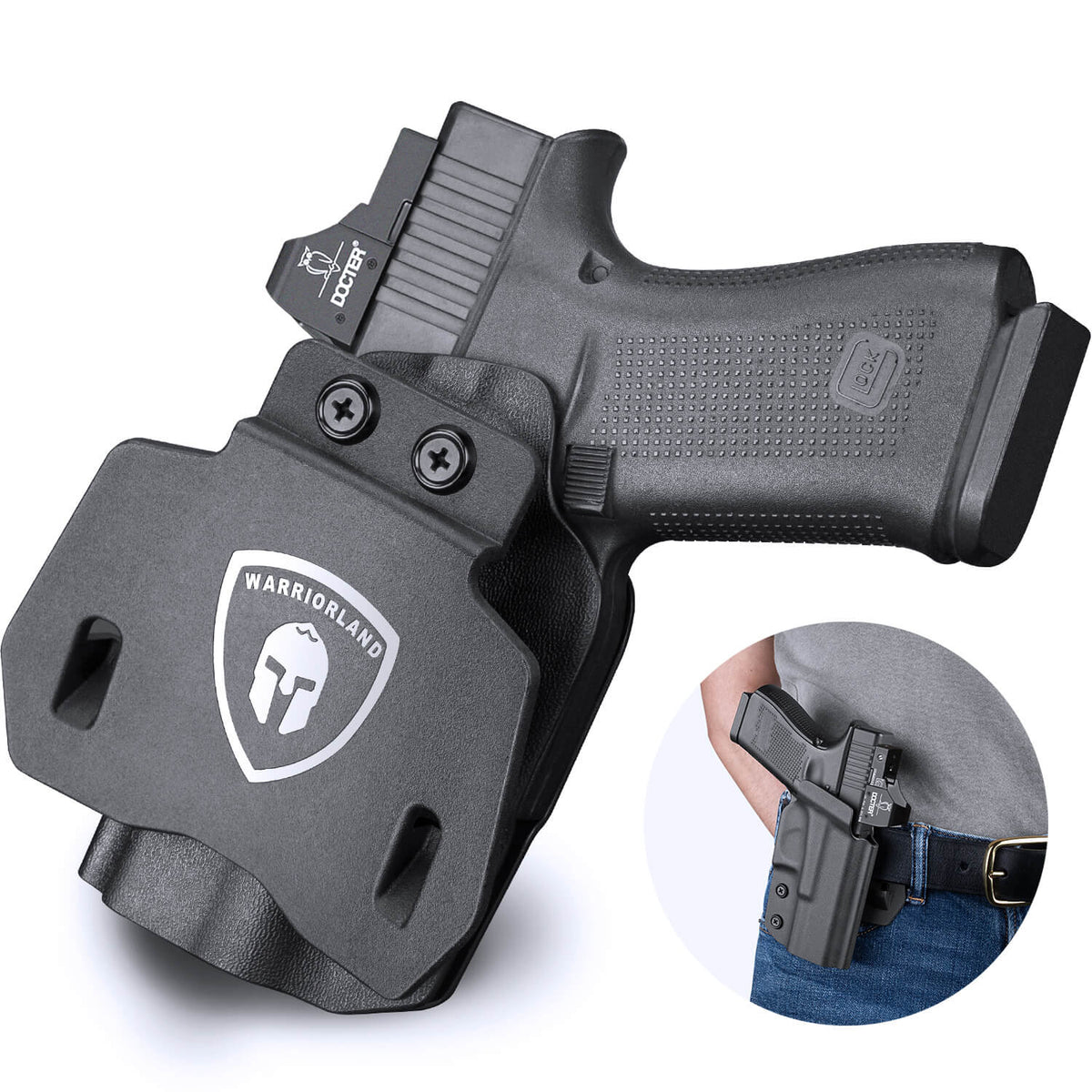 Kydex OWB Holster for Glock 43 43x with Paddle Appendix Open Carry Red Dot Optics Cut Trigger Guard Right/ Left | WARRIORLAND