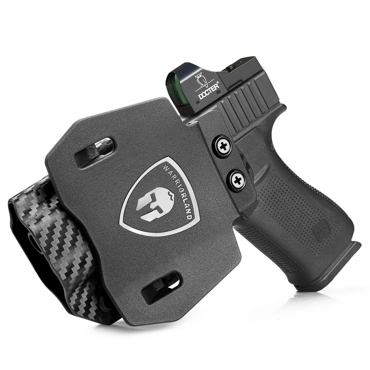 OWB Glock 43 43x Paddle Holster Carbon Fiber Kydex Appendix Open Carry Red Dot Optics Cut Fully Trigger Guard  | WARRIORLAND