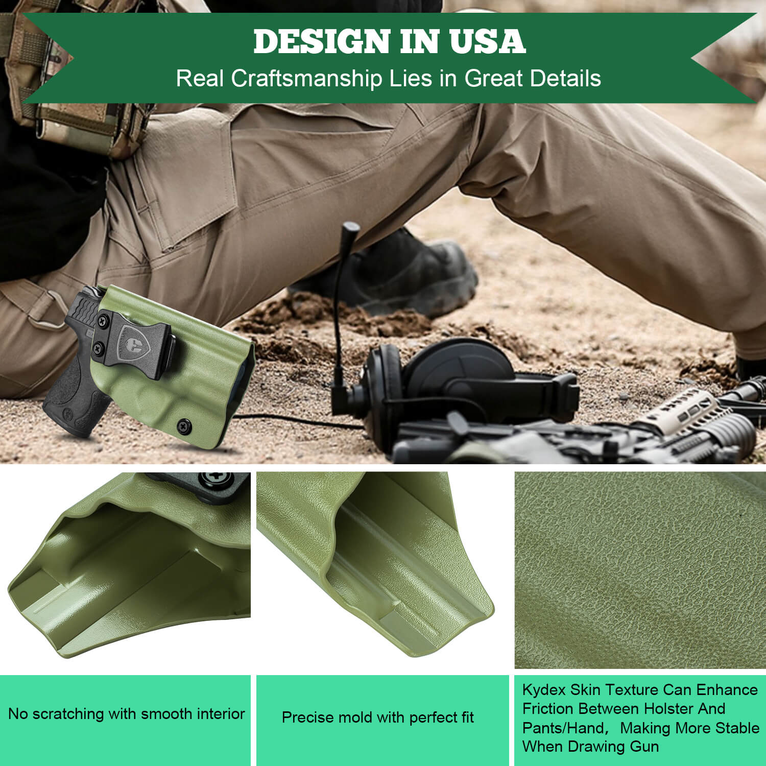 Army Green Smith & Wesson Kydex IWB Holster M&P Shield Plus M2.0  M1.0  9mm/.40 Pistol | WARRIORLAND