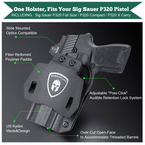 Sig Sauer P320 Full Size Compact P320X Carry Pistol OWB KYDEX Paddle Holster Appendix Open Carry Red Dot Optics Cut Fully Trigger Guard | WARRIORLAND