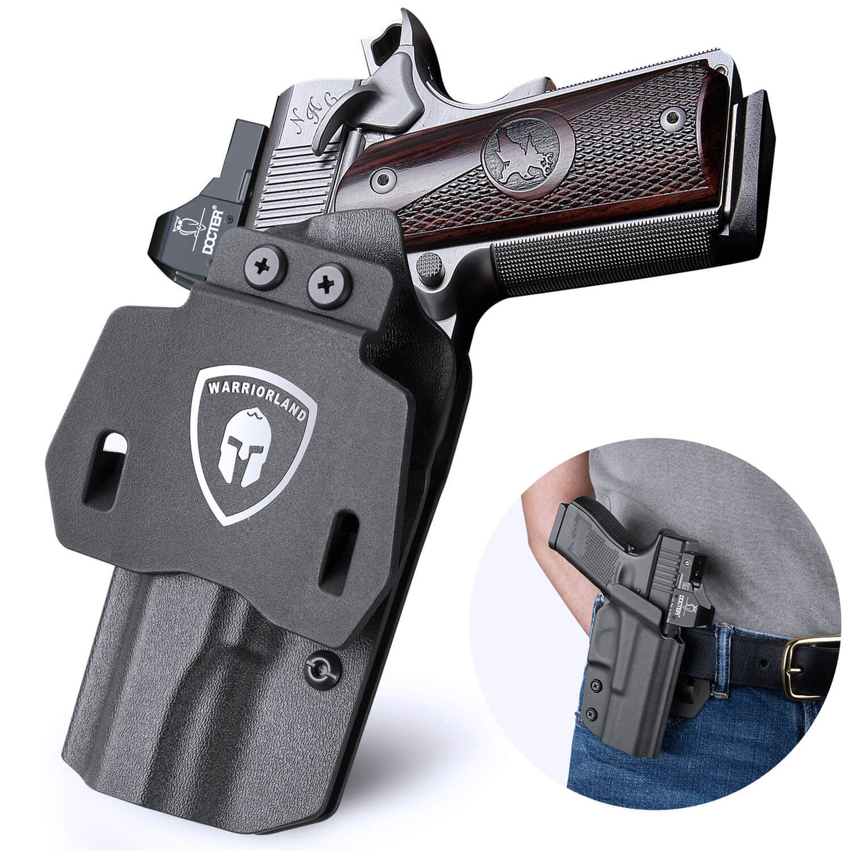 Open Carry OWB Kydex Paddle Holster for 1911  .45 ACP Pistol No Rail with Red Dot Paddle Appendix Fully Trigger Guard | WARRIORLAND