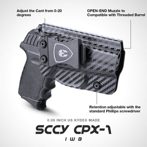 Carbon Fiber Kydex IWB Holster for SCCY CPX 1 2 CPX-1 CPX-2 9mm with No Rail Concealed Carry | WARRIORLAND