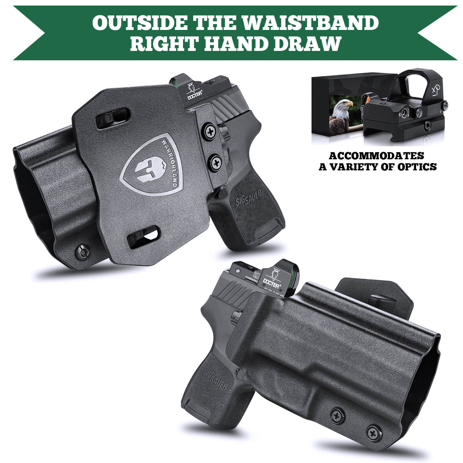 Sig Sauer P320 Full Size Compact P320X Carry Pistol OWB KYDEX Paddle Holster Appendix Open Carry Red Dot Optics Cut Fully Trigger Guard | WARRIORLAND